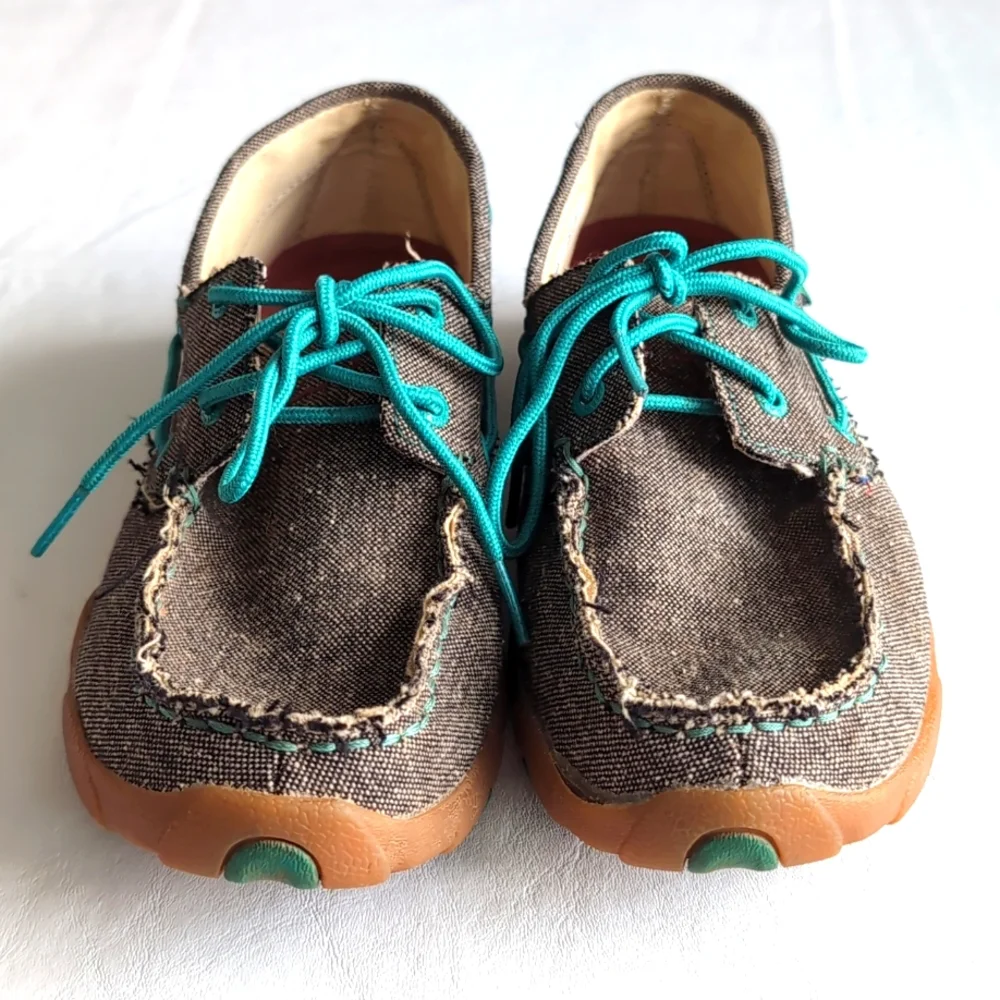 Twisted X Canvas Loafers Driving Lace Up Boat Shoes Slip Resistant Women's 8.5